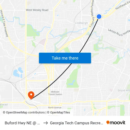 Buford Hwy NE @ Lenox Rd to Georgia Tech Campus Recreation Center map