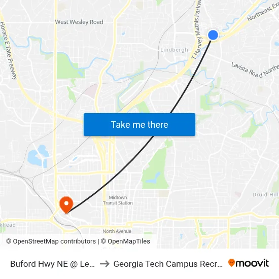 Buford Hwy NE @ Lenox Pointe to Georgia Tech Campus Recreation Center map