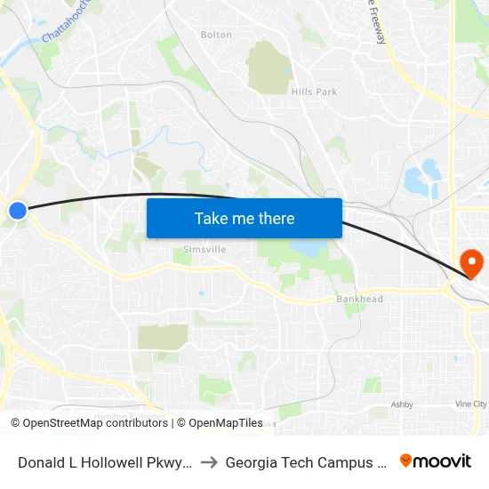 Donald L Hollowell Pkwy @ Harwell Rd NW to Georgia Tech Campus Recreation Center map