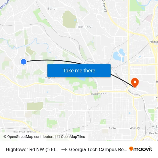 Hightower Rd NW @ Etheridge Dr NW to Georgia Tech Campus Recreation Center map