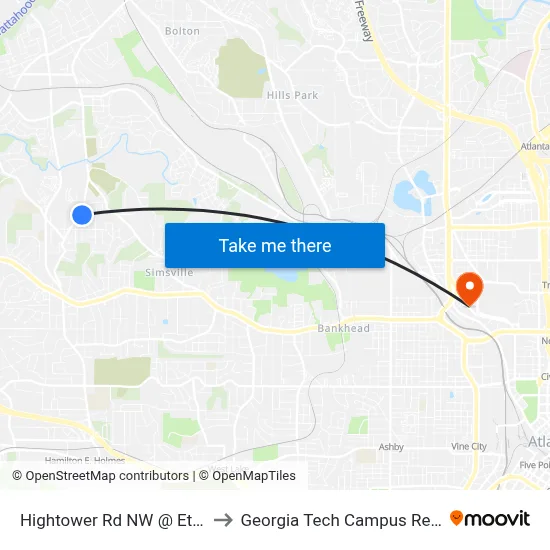 Hightower Rd NW @ Etheridge Dr NW to Georgia Tech Campus Recreation Center map