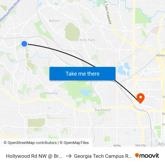 Hollywood Rd NW @ Browntown Rd NW to Georgia Tech Campus Recreation Center map