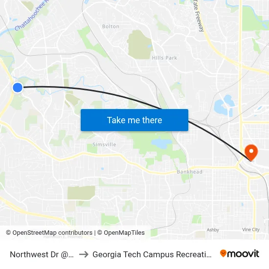 Northwest Dr @ 1514 to Georgia Tech Campus Recreation Center map