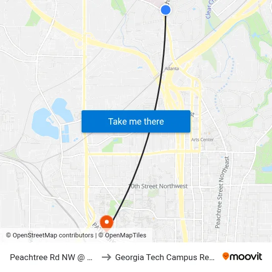 Peachtree Rd NW @ Collier Rd NW to Georgia Tech Campus Recreation Center map
