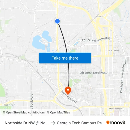 Northside Dr NW @ Northside Cir NW to Georgia Tech Campus Recreation Center map
