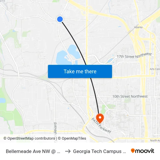 Bellemeade Ave NW @ Howell Mill Rd NW to Georgia Tech Campus Recreation Center map