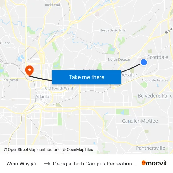 Winn Way @ 455 to Georgia Tech Campus Recreation Center map