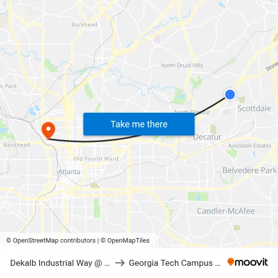 Dekalb Industrial Way @ Lawrenceville Hwy to Georgia Tech Campus Recreation Center map