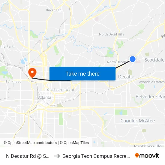 N Decatur Rd @ Scott Blvd to Georgia Tech Campus Recreation Center map
