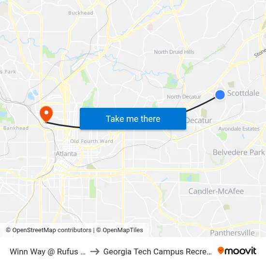 Winn Way @ Rufus Evans Dr to Georgia Tech Campus Recreation Center map