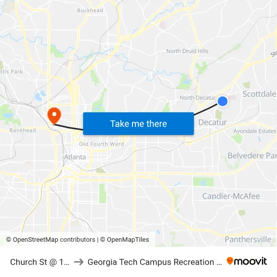 Church St @ 1380 to Georgia Tech Campus Recreation Center map