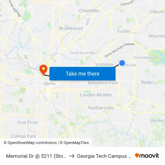 Memorial Dr @ 5211 (Stonemont Village Sc) to Georgia Tech Campus Recreation Center map