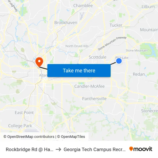 Rockbridge Rd @ Hambrick Rd to Georgia Tech Campus Recreation Center map