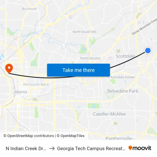 N Indian Creek Dr @ 751 to Georgia Tech Campus Recreation Center map
