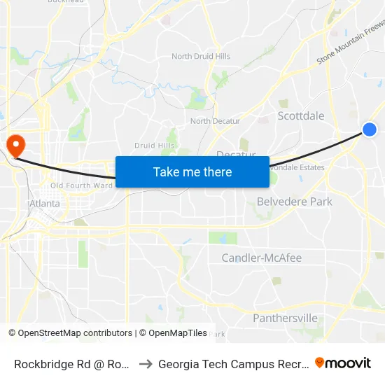 Rockbridge Rd @ Rockbridge Trl to Georgia Tech Campus Recreation Center map