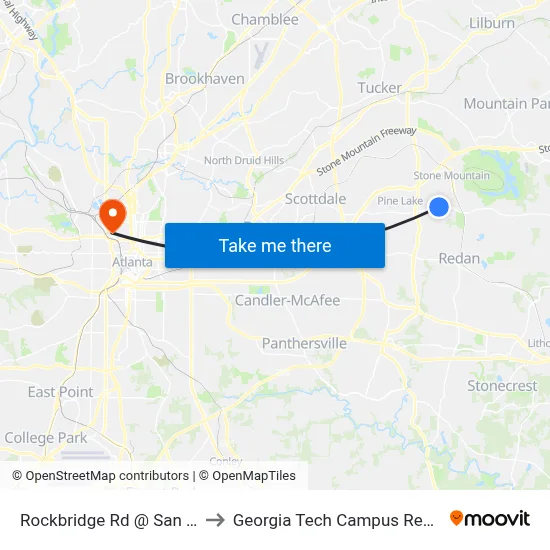 Rockbridge Rd @ San Marcos Way to Georgia Tech Campus Recreation Center map