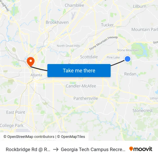 Rockbridge Rd @ Ridge Ave to Georgia Tech Campus Recreation Center map