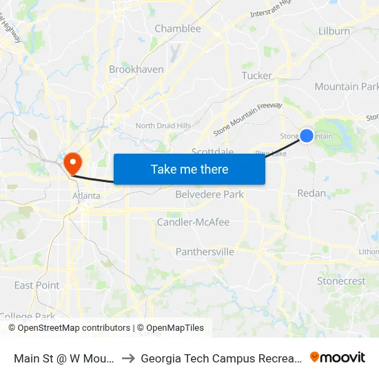Main St @ W Mountain St to Georgia Tech Campus Recreation Center map