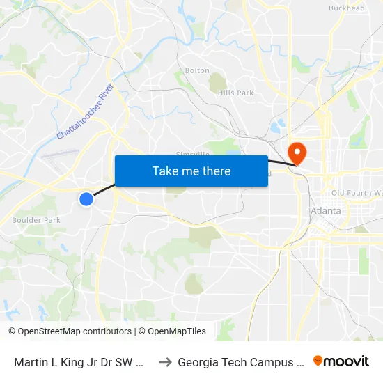 Martin L King Jr Dr SW @ Adamsville Dr SW to Georgia Tech Campus Recreation Center map