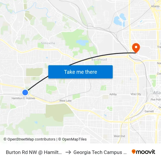 Burton Rd NW @ Hamilton E Holmes Dr N to Georgia Tech Campus Recreation Center map