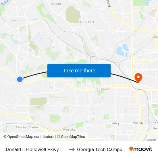 Donald L Hollowell Pkwy @ Hamilton E Holmes Dr to Georgia Tech Campus Recreation Center map