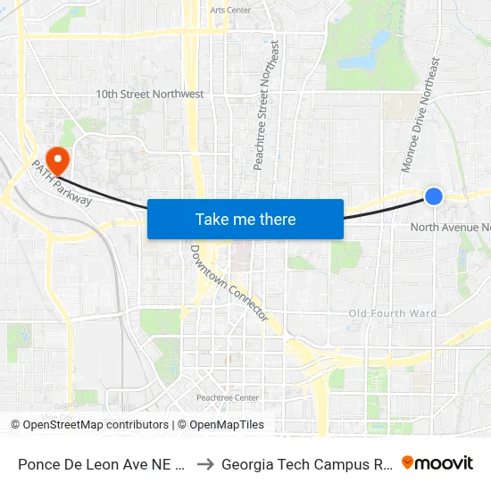 Ponce De Leon Ave NE @ Glen Iris Dr NE to Georgia Tech Campus Recreation Center map