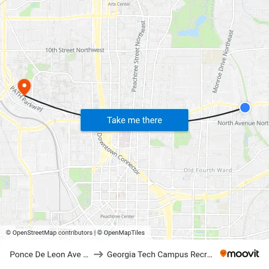 Ponce De Leon Ave NE @ 675 to Georgia Tech Campus Recreation Center map