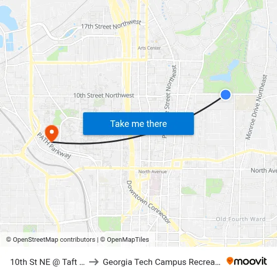 10th St NE @ Taft Ave NE to Georgia Tech Campus Recreation Center map