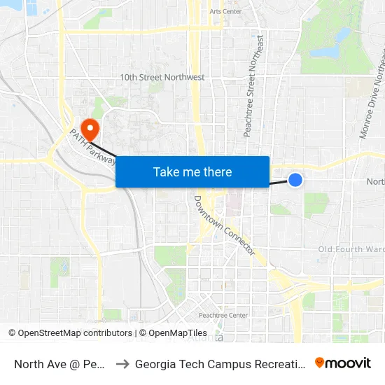 North Ave @ Penn Ave to Georgia Tech Campus Recreation Center map