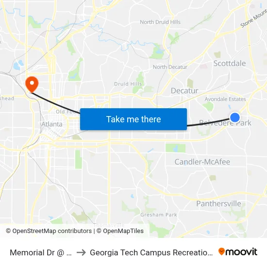 Memorial Dr @ 3850 to Georgia Tech Campus Recreation Center map