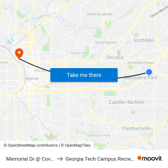 Memorial Dr @ Covington Dr to Georgia Tech Campus Recreation Center map