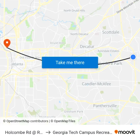 Holcombe Rd @ Redan Rd to Georgia Tech Campus Recreation Center map