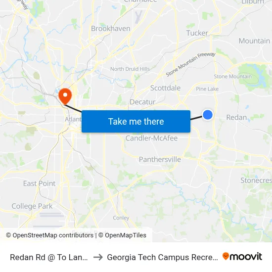 Redan Rd @ To Lani Farm Rd to Georgia Tech Campus Recreation Center map