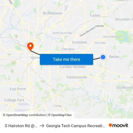 S Hairston Rd @ 1235 to Georgia Tech Campus Recreation Center map
