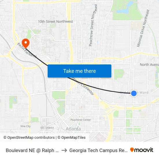 Boulevard NE @ Ralph Mcgill Blvd NE to Georgia Tech Campus Recreation Center map