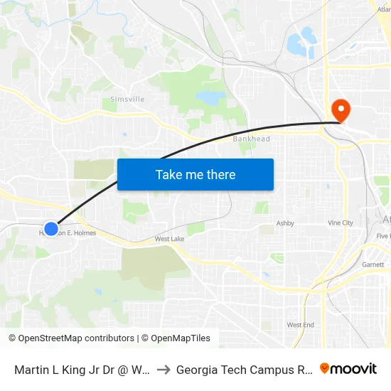 Martin L King Jr Dr @ Westland Blvd NW to Georgia Tech Campus Recreation Center map