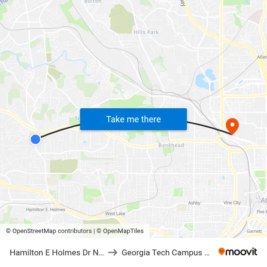 Hamilton E Holmes Dr NW @ Washington to Georgia Tech Campus Recreation Center map