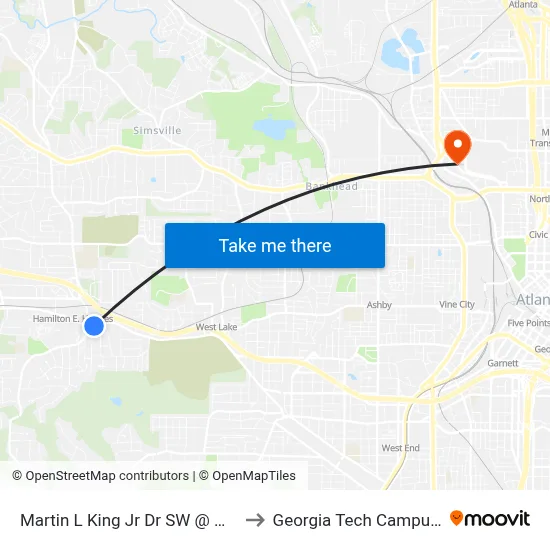 Martin L King Jr Dr SW @ Hamilton E Holmes Dr NW to Georgia Tech Campus Recreation Center map