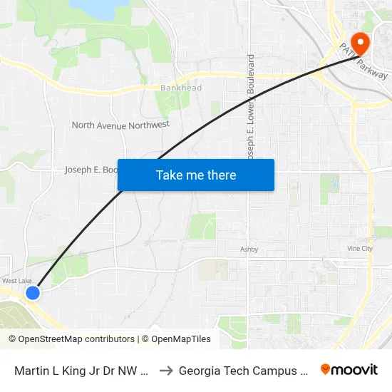 Martin L King Jr Dr NW @ W Lake Ave SW to Georgia Tech Campus Recreation Center map
