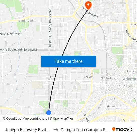 Joseph E Lowery Blvd @ Sells Ave SW to Georgia Tech Campus Recreation Center map