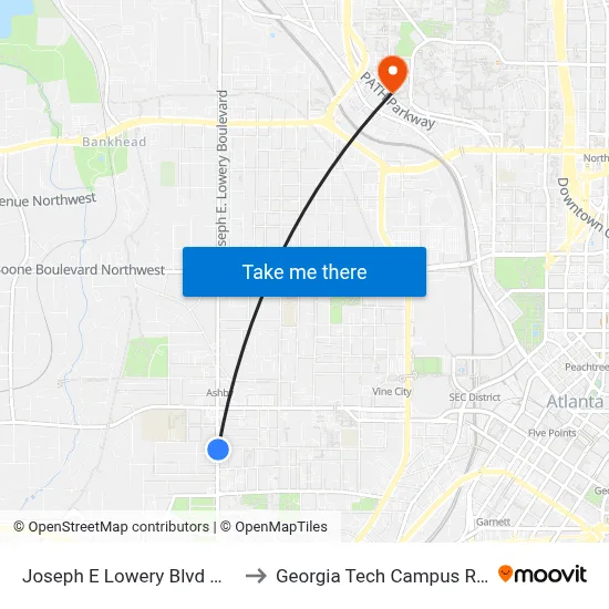 Joseph E Lowery Blvd @ Beckwith St SW to Georgia Tech Campus Recreation Center map