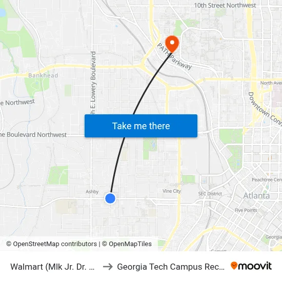 Walmart (Mlk Jr. Dr. & Sncc Way) to Georgia Tech Campus Recreation Center map