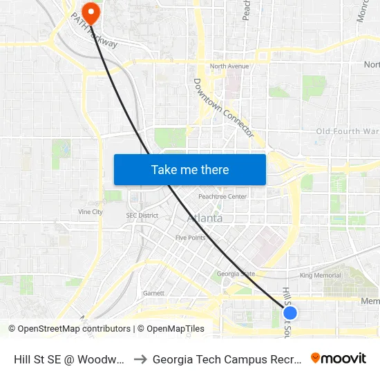 Hill St SE @ Woodward Ave SE to Georgia Tech Campus Recreation Center map