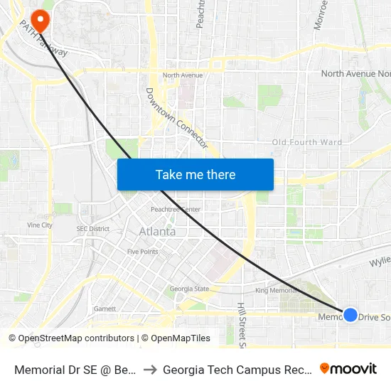 Memorial Dr SE @ Berean Ave SE to Georgia Tech Campus Recreation Center map