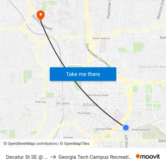 Decatur St SE @ Hill St to Georgia Tech Campus Recreation Center map