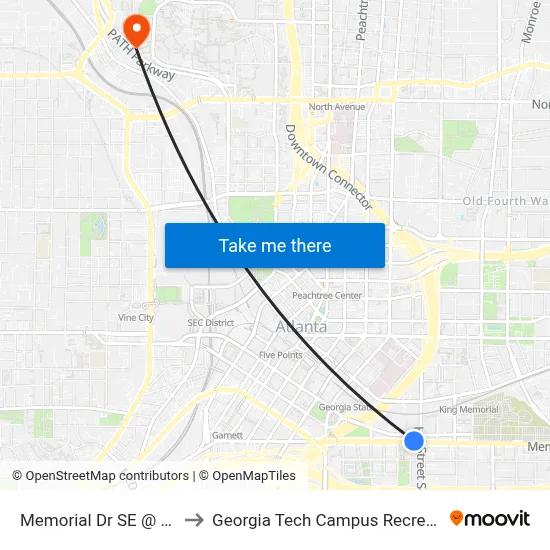Memorial Dr SE @ Hill St SE to Georgia Tech Campus Recreation Center map