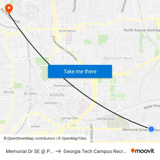 Memorial Dr SE @ Pearl St SE to Georgia Tech Campus Recreation Center map