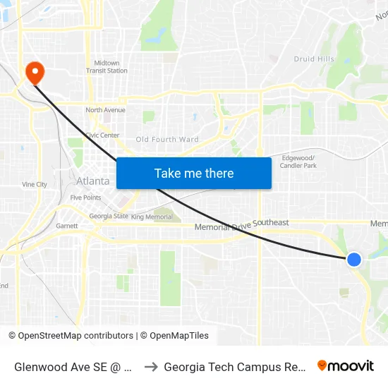 Glenwood Ave SE @ Howard St SE to Georgia Tech Campus Recreation Center map