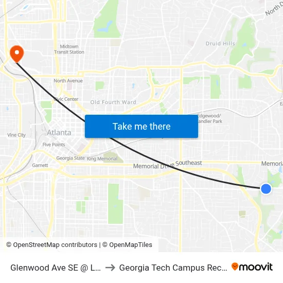 Glenwood Ave SE @ Lomita Rd SE to Georgia Tech Campus Recreation Center map