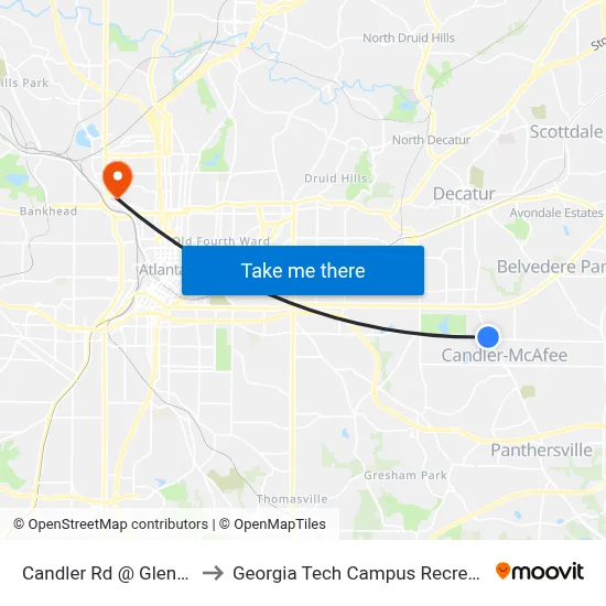 Candler Rd @ Glenwood Rd to Georgia Tech Campus Recreation Center map